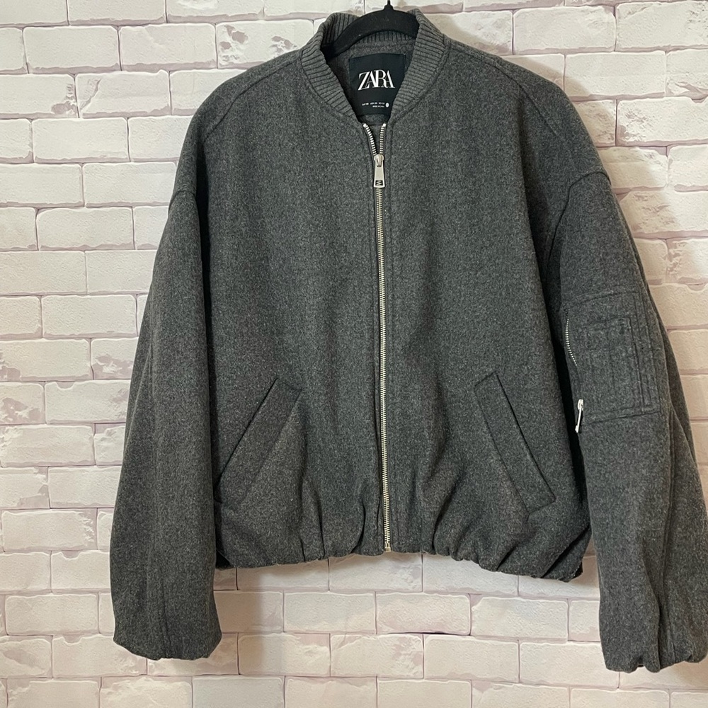 Zara Women’s ‎ Modern Charcoal Bomber Jacket XS l everyday essential | Classic - Picture 2 of 5